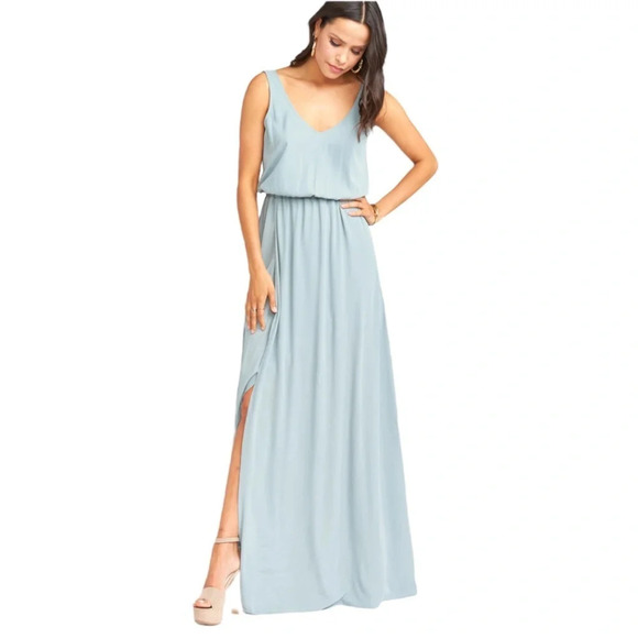 ✨NWT Show Me Your Mumu Silver Sage Crisp Blue Kendall Maxi Dress Gown Size Large - Picture 5 of 9